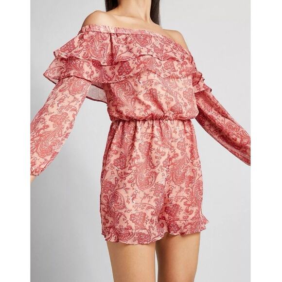 Express Paisley Ruffled Romper XL Off Shoulder Boho Lined NWT - Picture 1 of 6